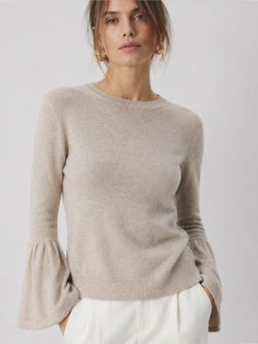 Autumn Cashmere Oatmeal Bell Sleeve Cashmere Sweater